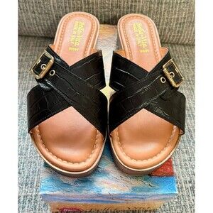 Bella Vita Slide Sandal - Black Croco Italian Leather - 9 X-Wide